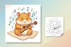 hamster-playing-a-miniature-ukulele - hamster coloring page