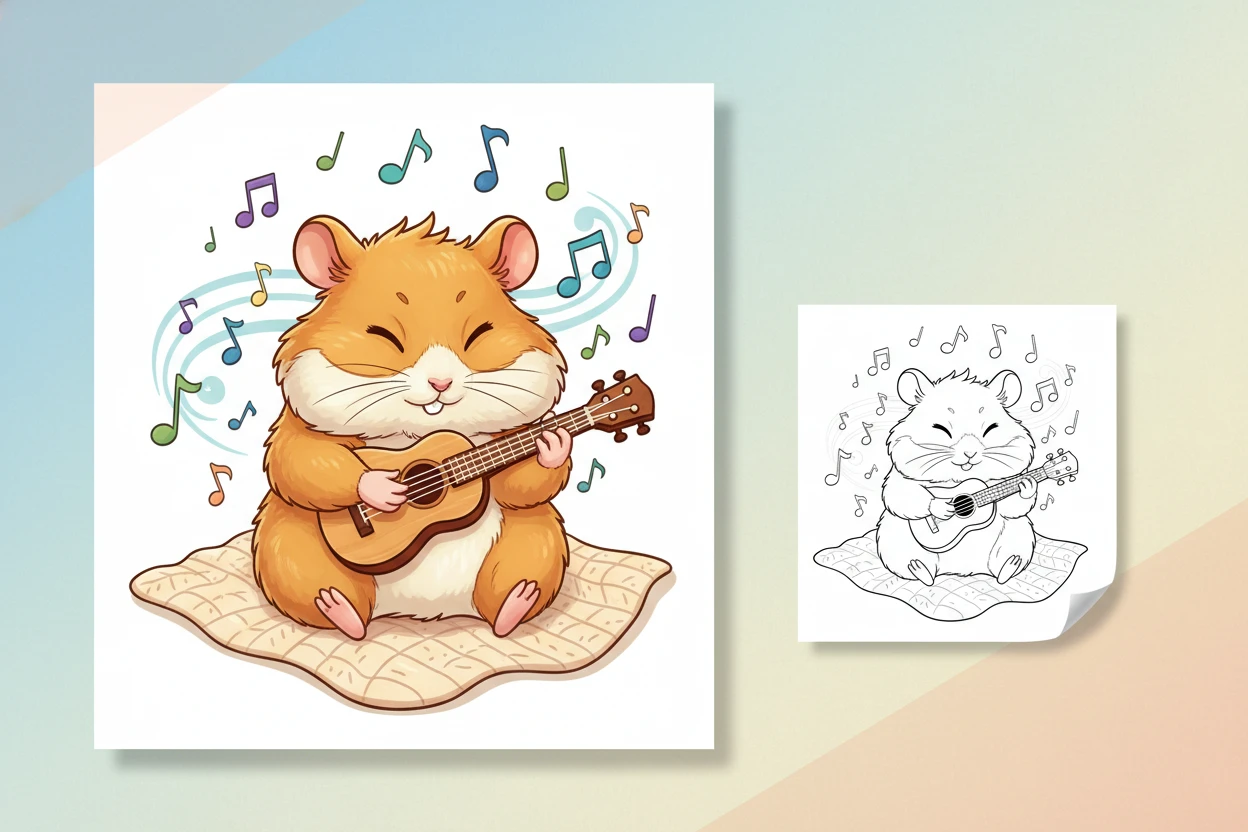 hamster-playing-a-miniature-ukulele - hamster coloring page