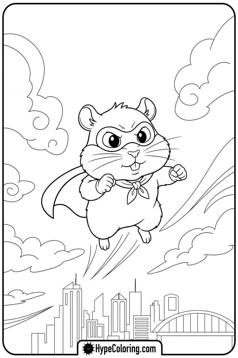 superhero-hamster-flying - hamster coloring page