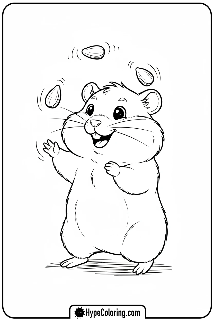 hamster-juggling-seeds - hamster coloring page