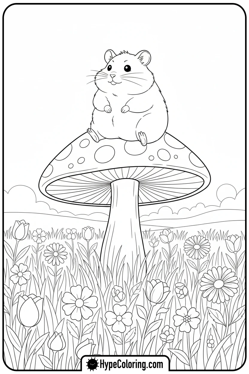 hamster-on-mushroom - hamster coloring page