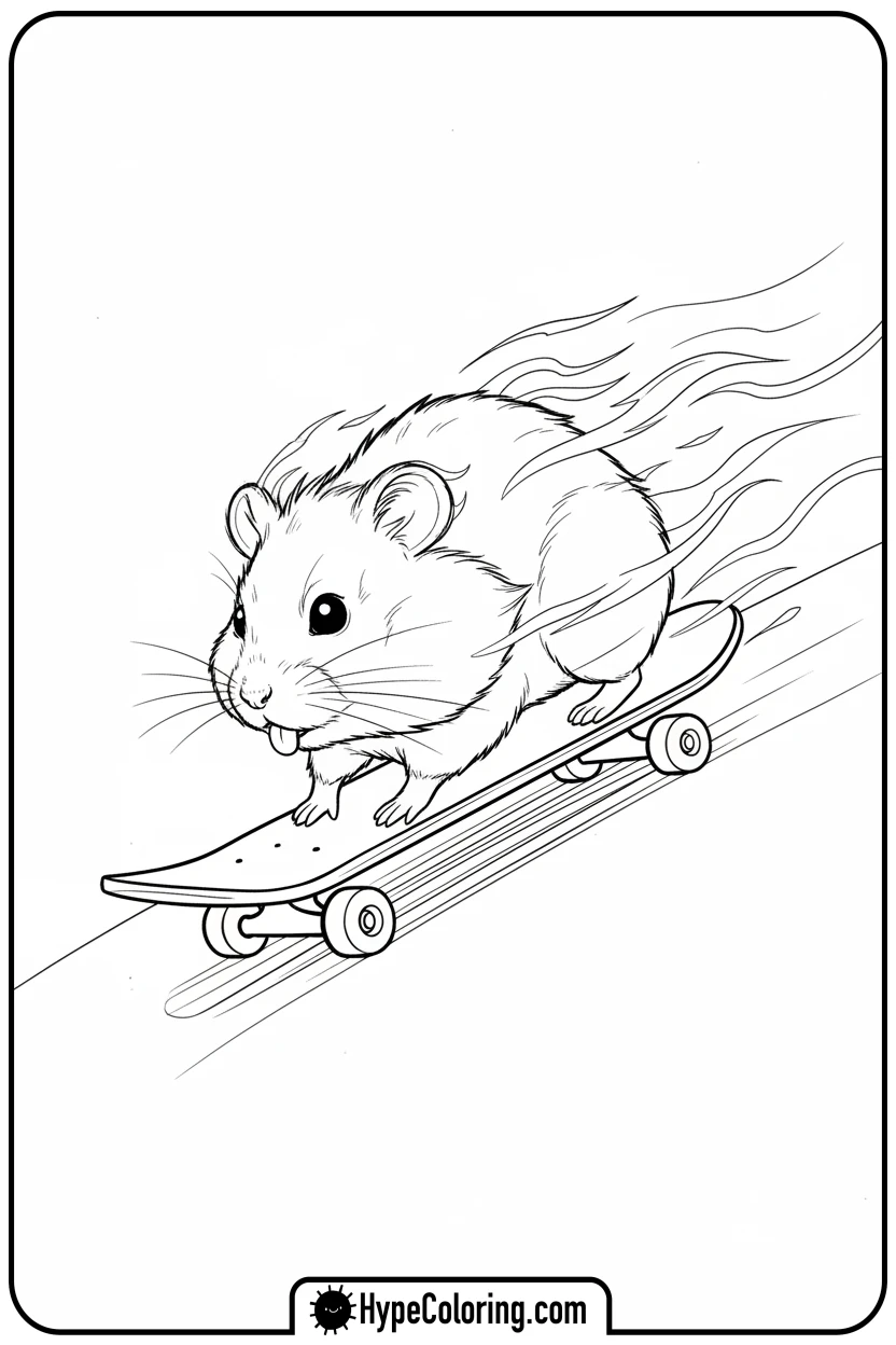 hamster-skateboarding - hamster coloring page