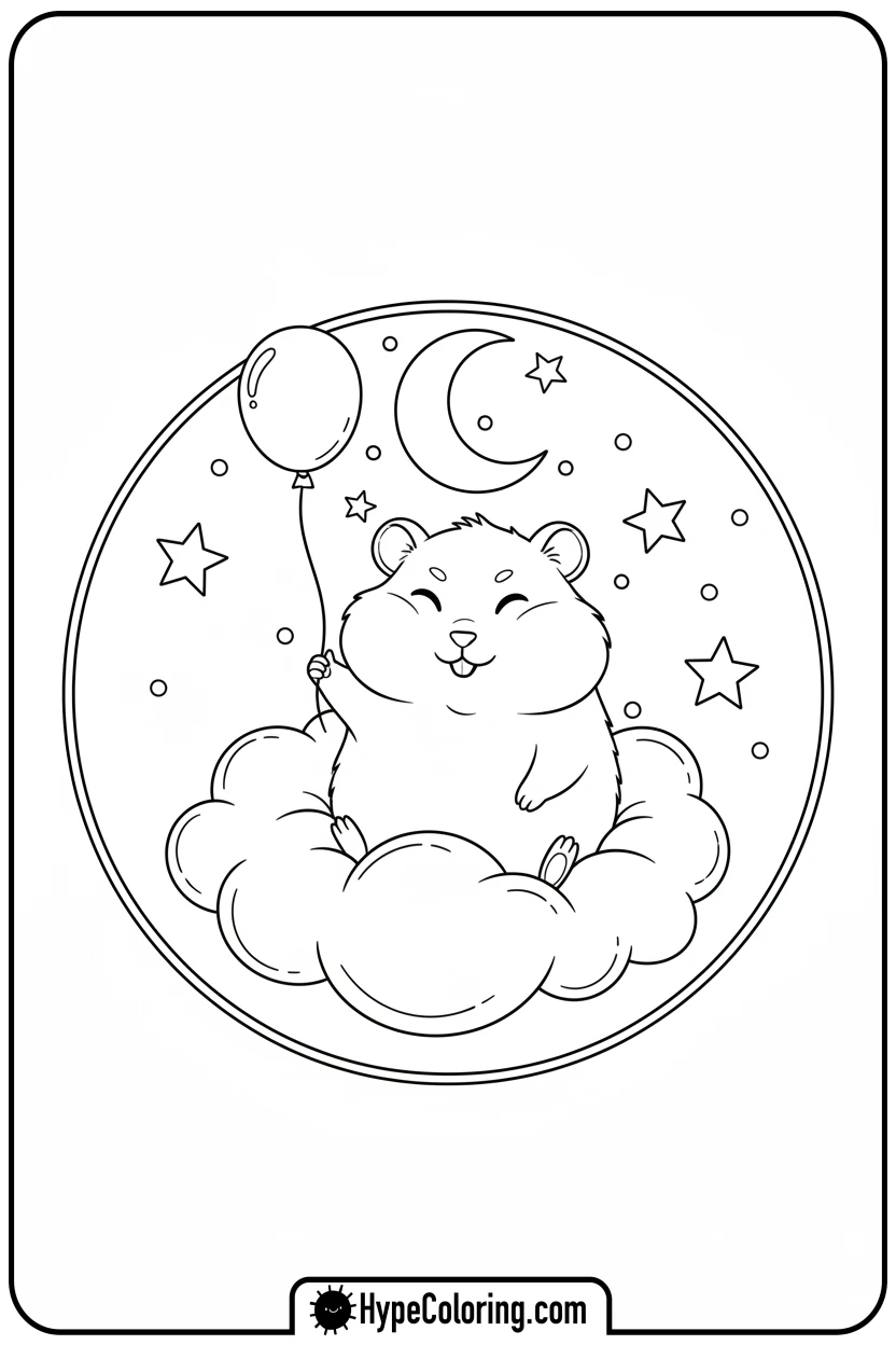 hamster-floating-on-cloud - hamster coloring page