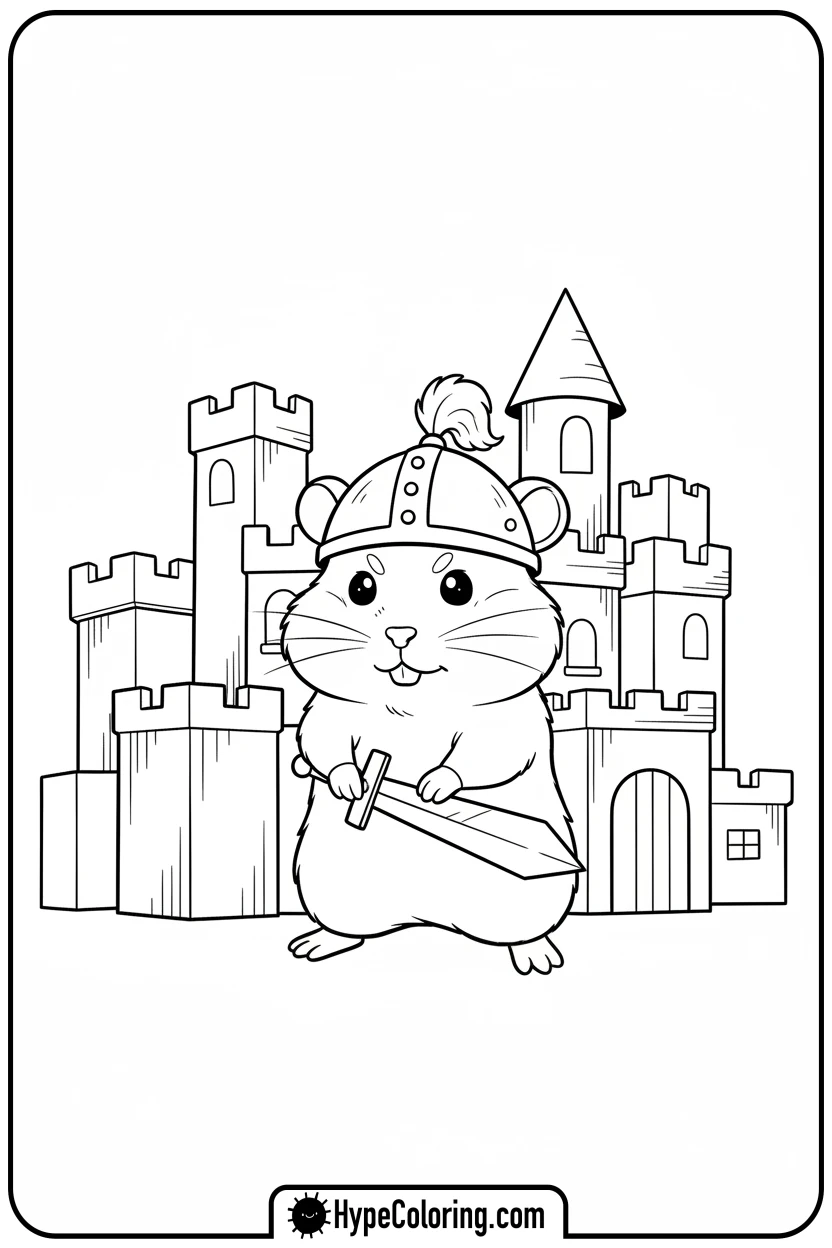 hamster-knight-at-castle - hamster coloring page