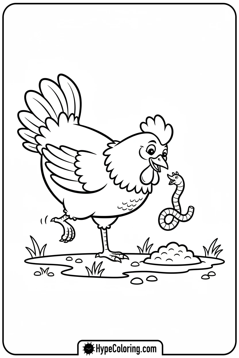 hen-pecking-a-worm - hen coloring page