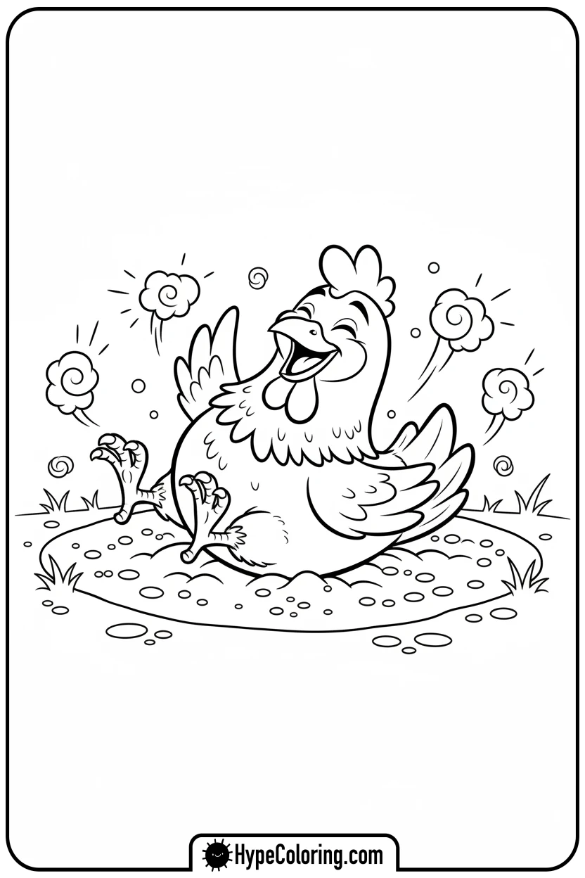 hen-taking-a-dust-bath - hen coloring page