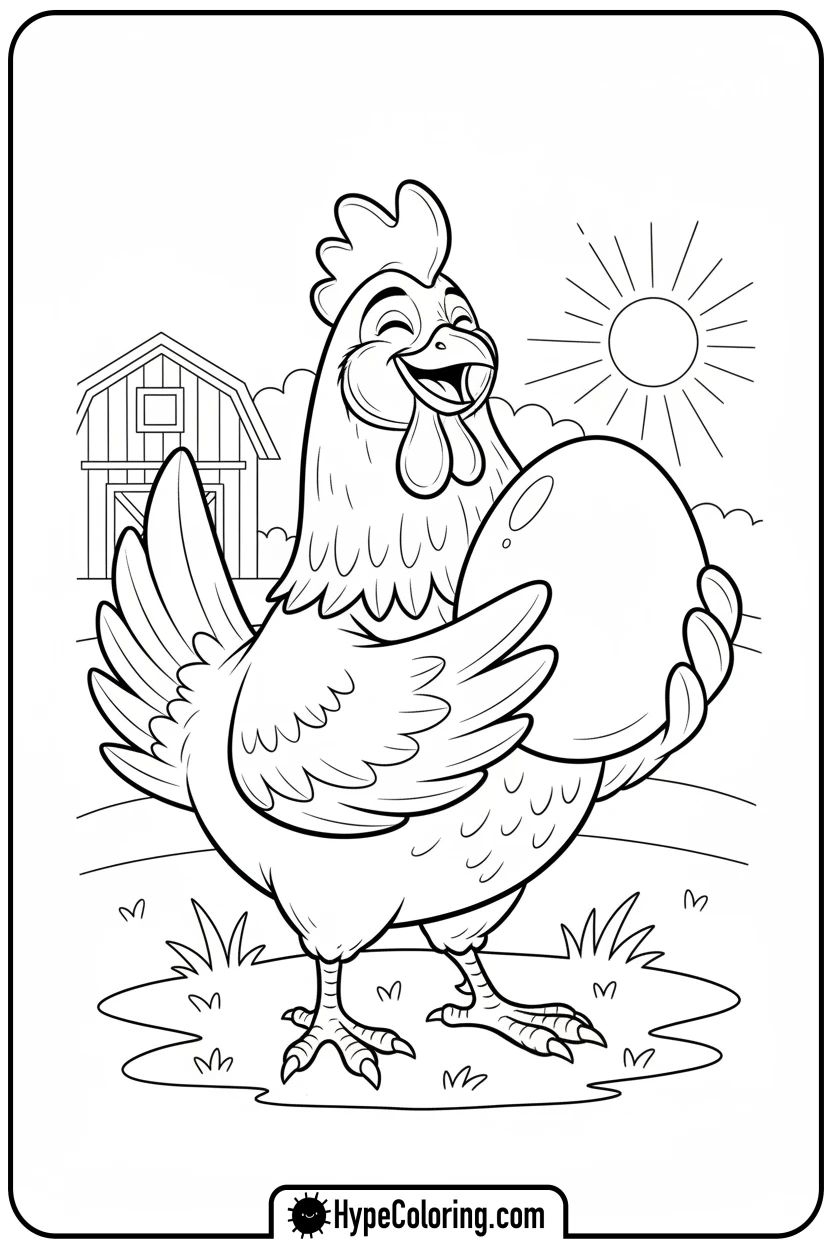 hen-holding-a-fresh-egg - hen coloring page