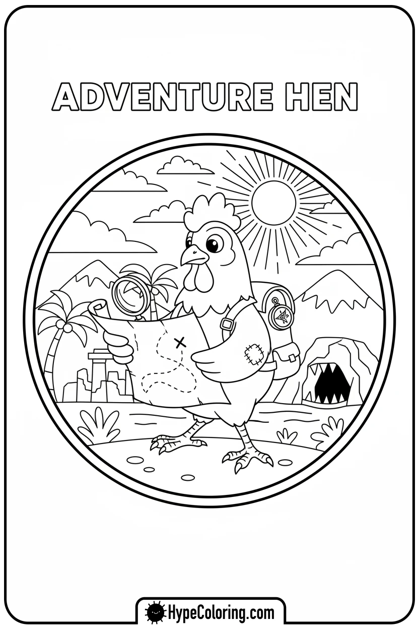 hen-explorer-with-map - hen coloring page