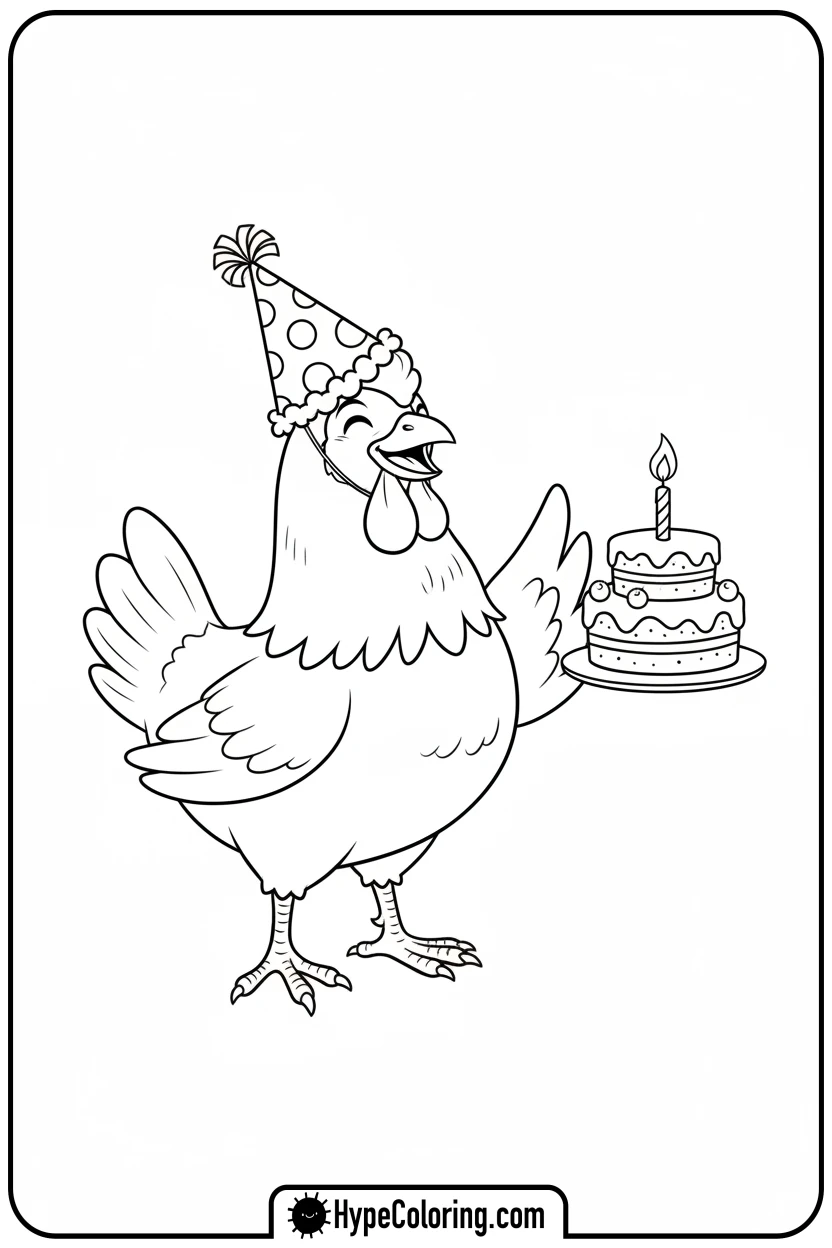 hen-with-birthday-cake - hen coloring page