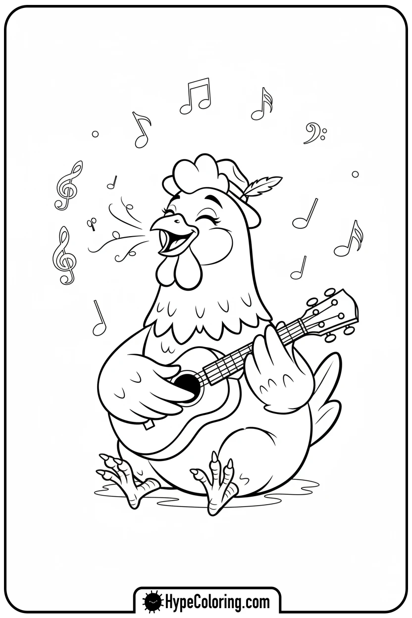 hen-playing-ukulele - hen coloring page