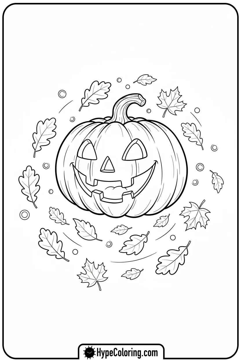 Click to download PDF jack-o-lantern-jumping-in-leaves - jack o lantern coloring page
