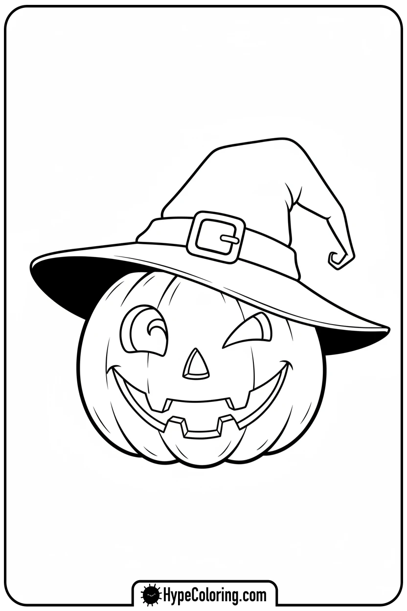 Click to download PDF jack-o-lantern-in-witch-hat - jack o lantern coloring page