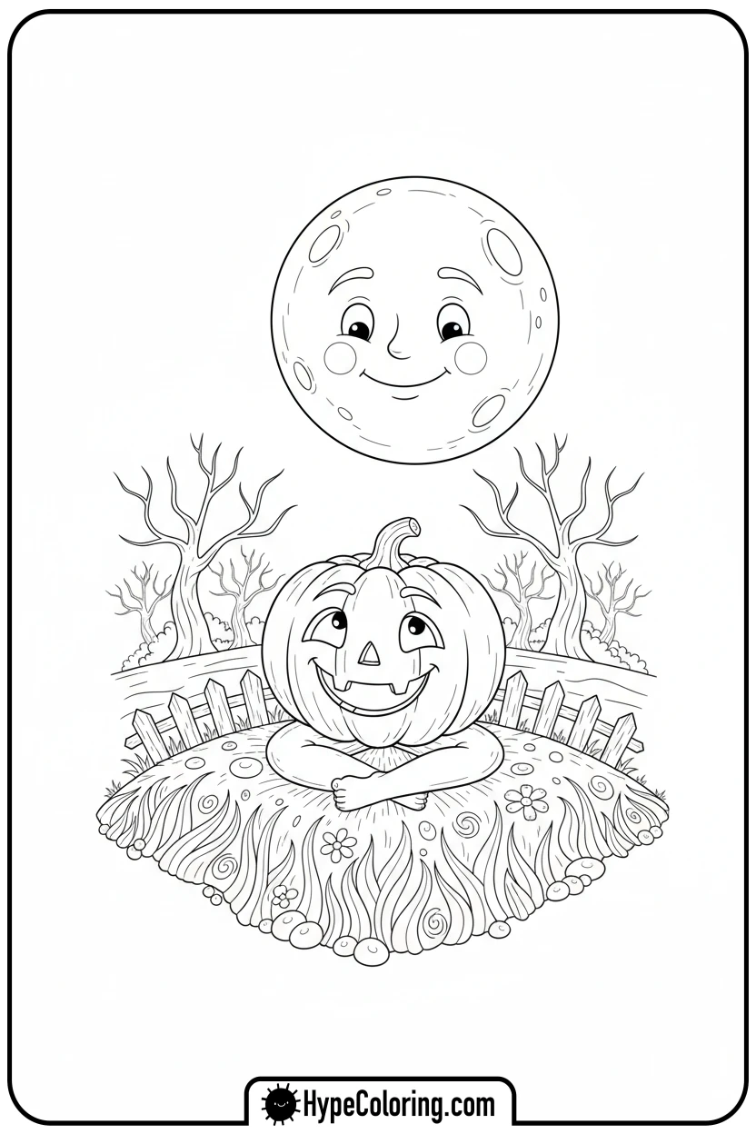 Click to download PDF jack-o-lantern-gazing-at-moon - jack o lantern coloring page