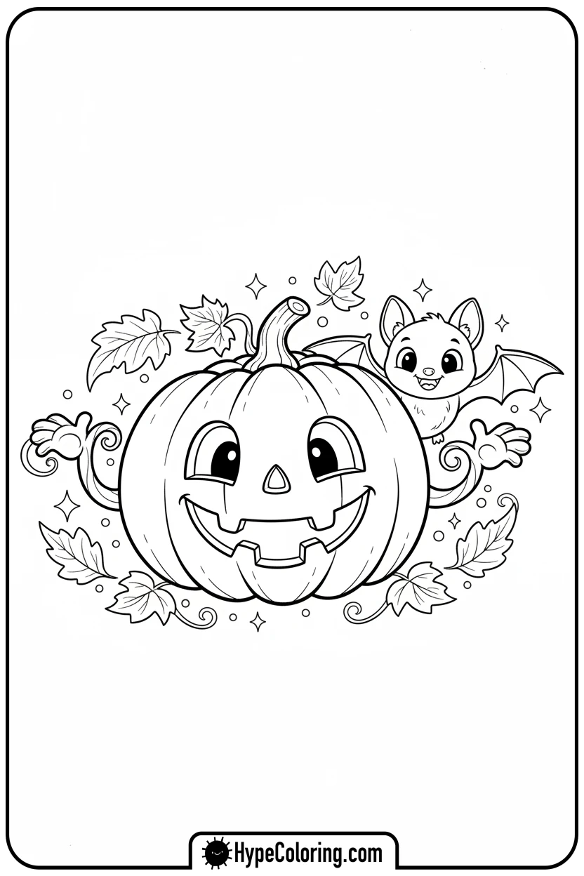 Click to download PDF jack-o-lantern-and-bat-friend - jack o lantern coloring page