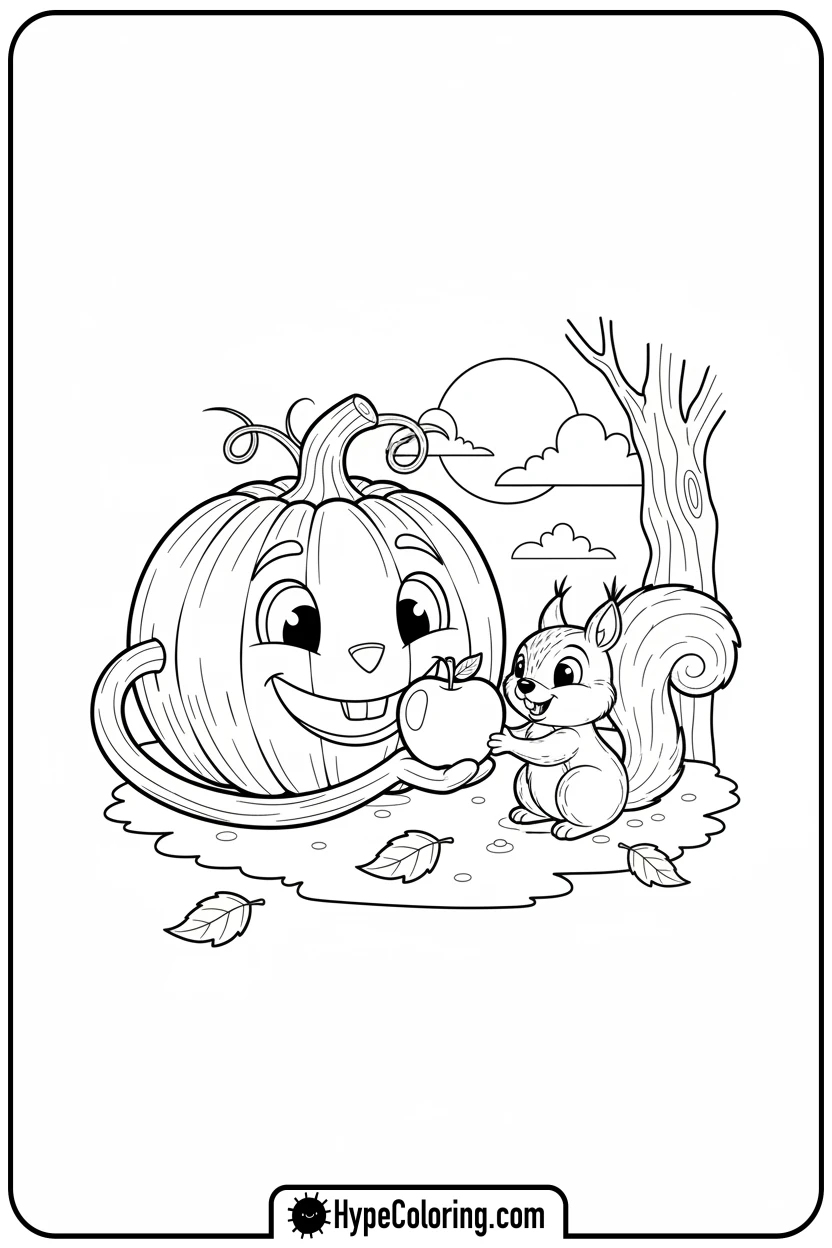 Click to download PDF jack-o-lantern-sharing-apple - jack o lantern coloring page