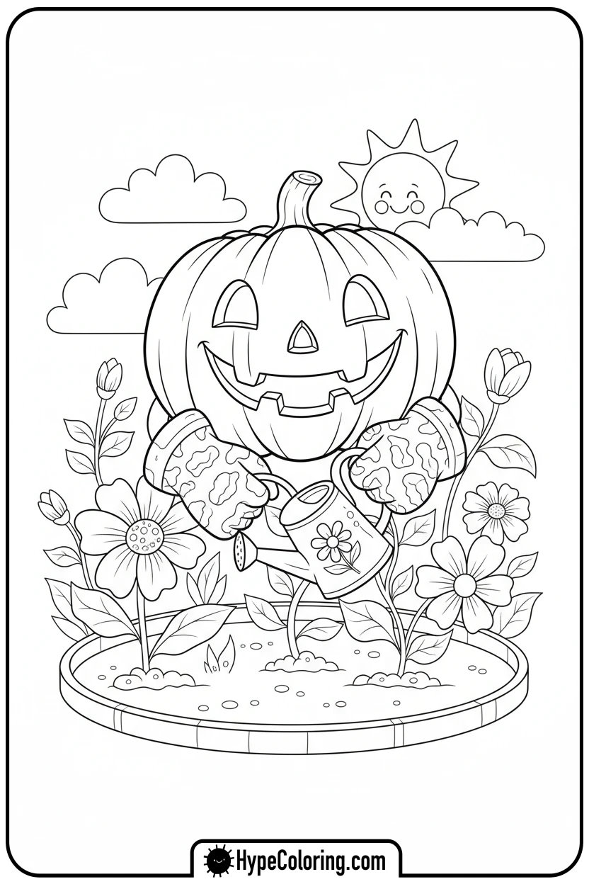 Click to download PDF jack-o-lantern-gardening - jack o lantern coloring page