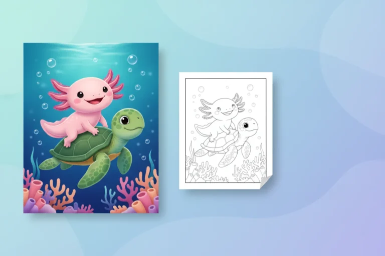 a-happy-axolotl-riding-on - axolotl coloring page