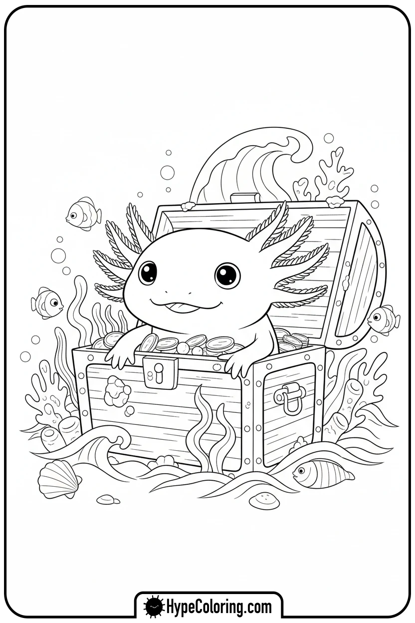 Click to download PDF axolotl-peeking-from-chest - axolotl coloring page