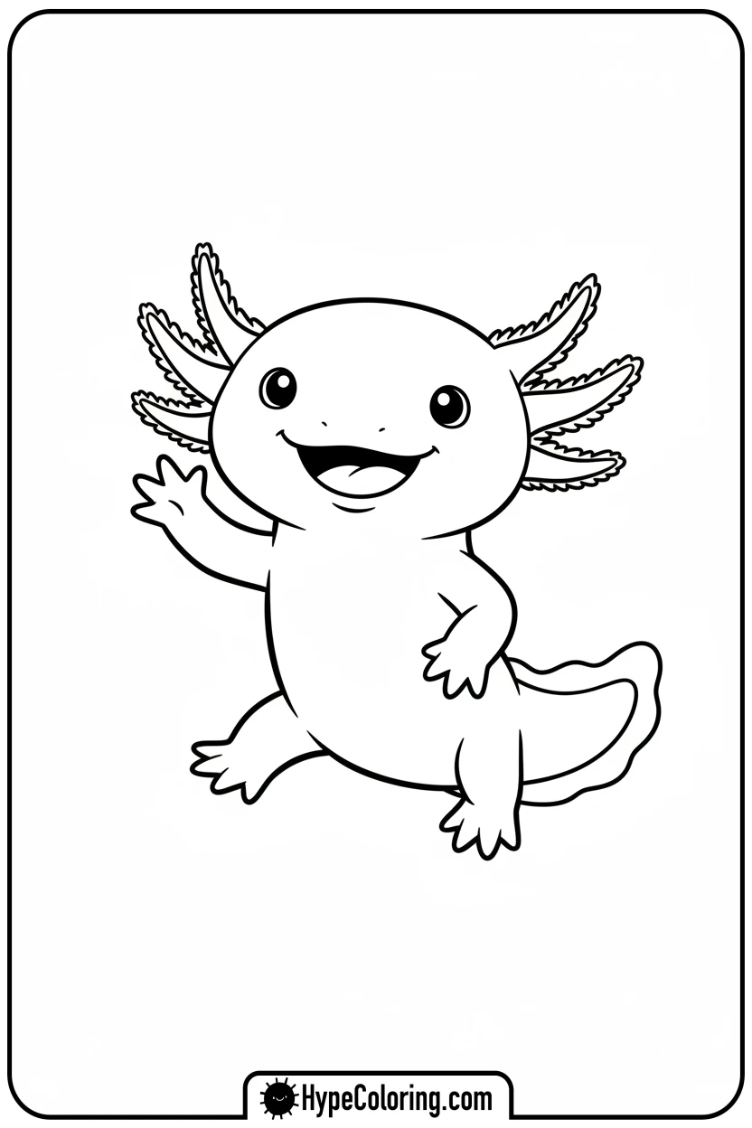 Click to download PDF axolotl-waving-hello - axolotl coloring page
