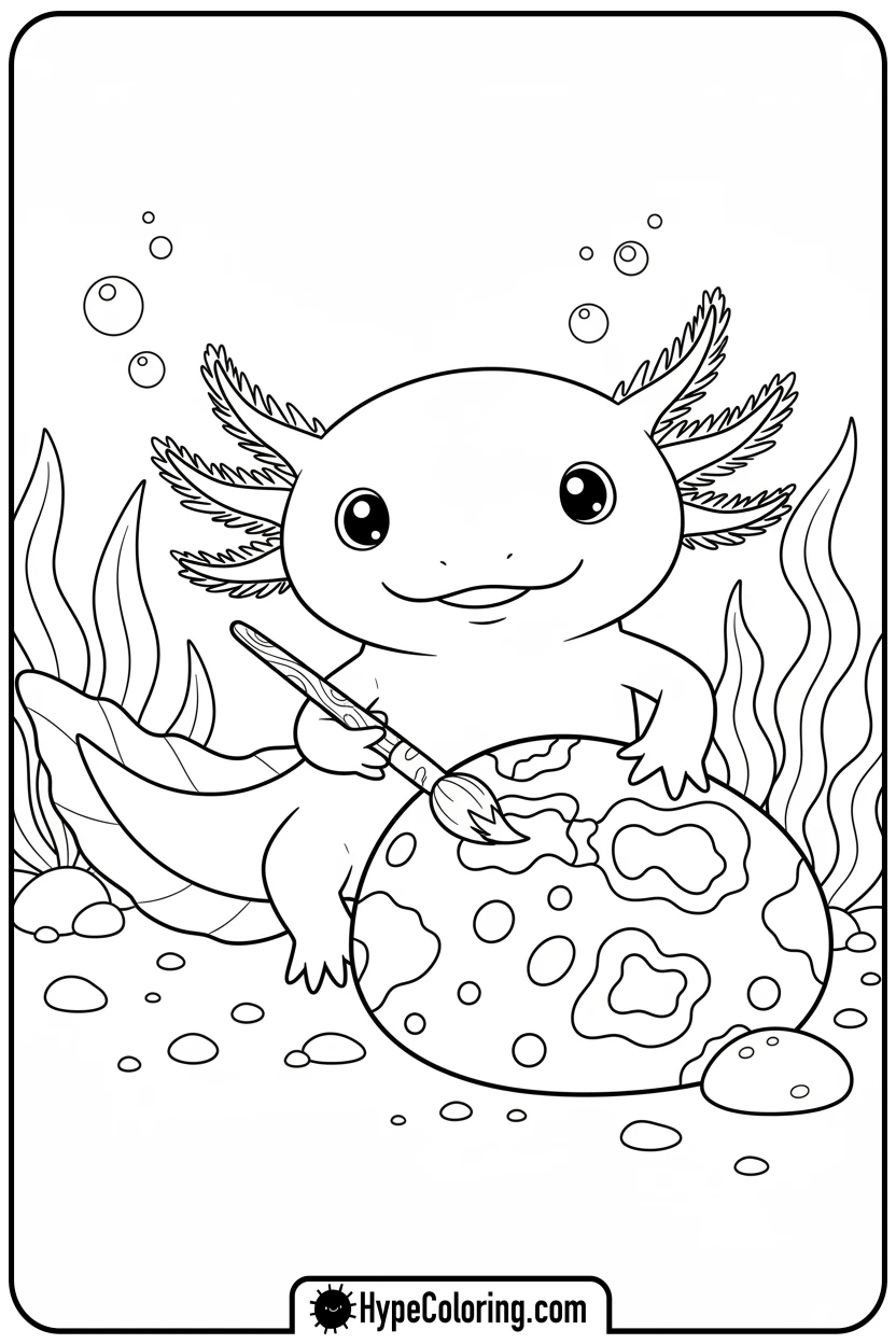 Click to download PDF axolotl-painting-on-rock - axolotl coloring page