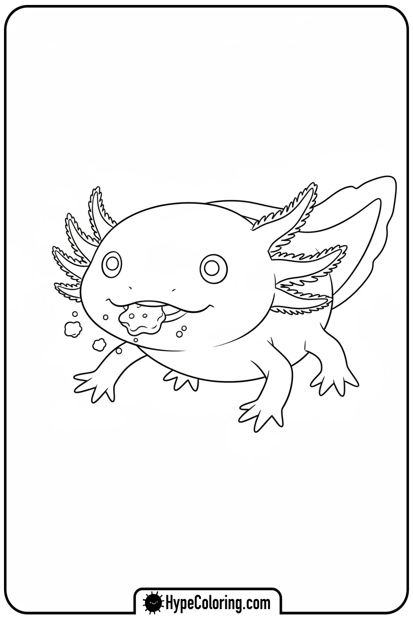 Click to download PDF axolotl-eating-food - axolotl coloring page