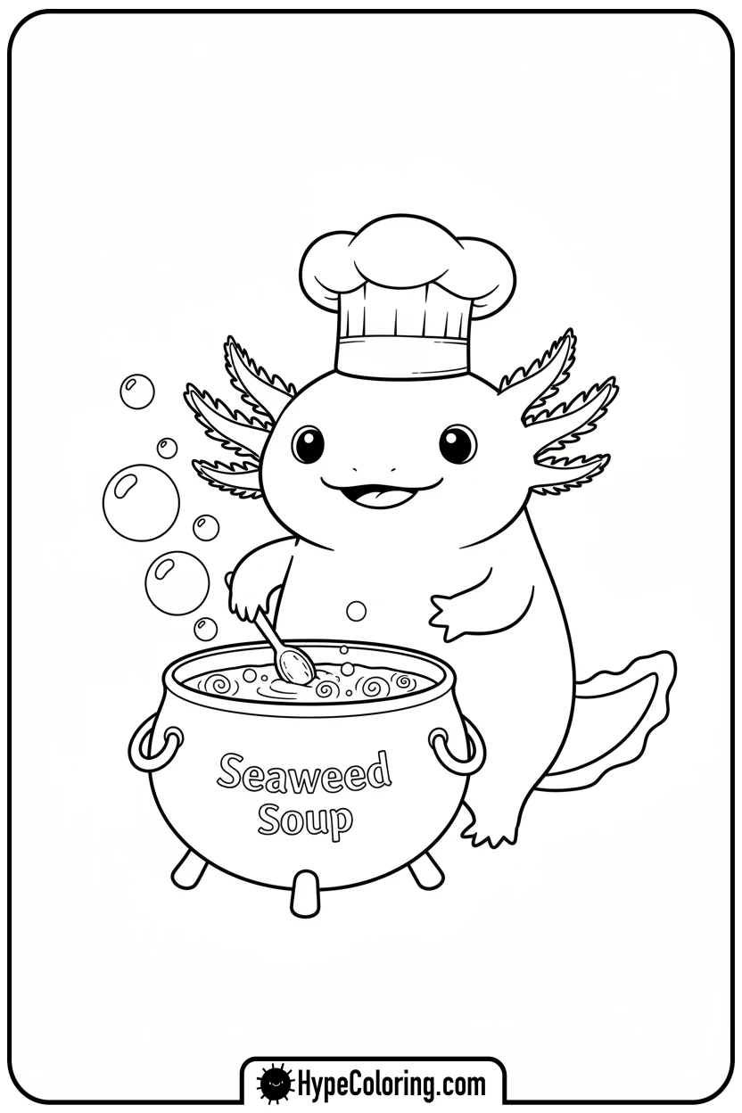 Click to download PDF axolotl-cooking-soup - axolotl coloring page
