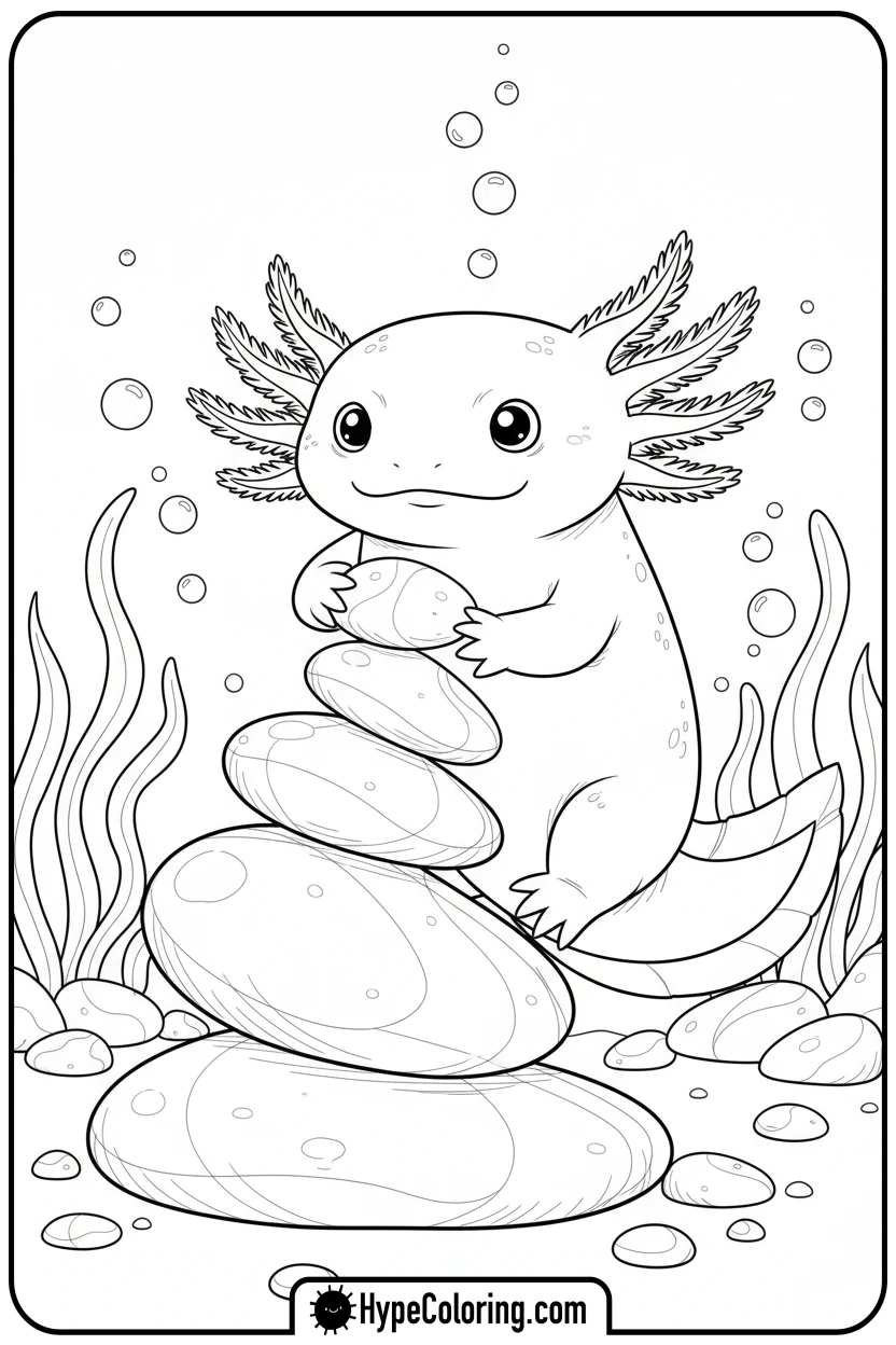 Click to download PDF axolotl-building-stone-tower - axolotl coloring page