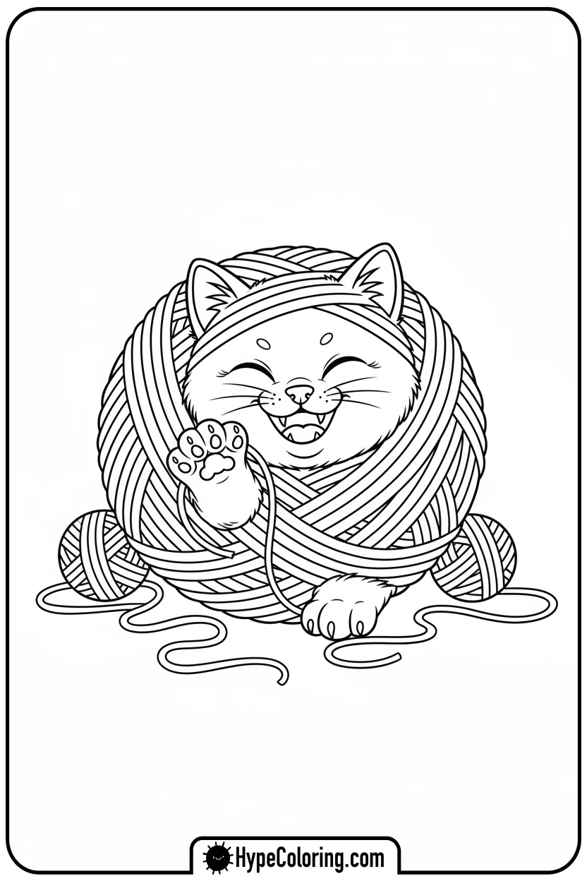 kitty-tangled-in-yarn - kitty coloring page