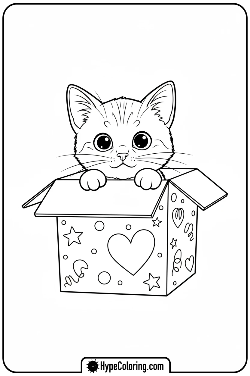 kitty-peeking-from-box - kitty coloring pages