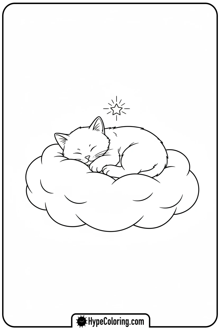 kitty-sleeping-on-cloud - kitty coloring page