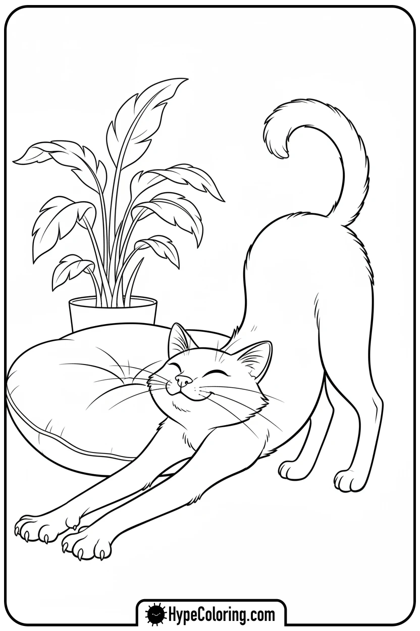 kitty-stretching - kitty coloring page