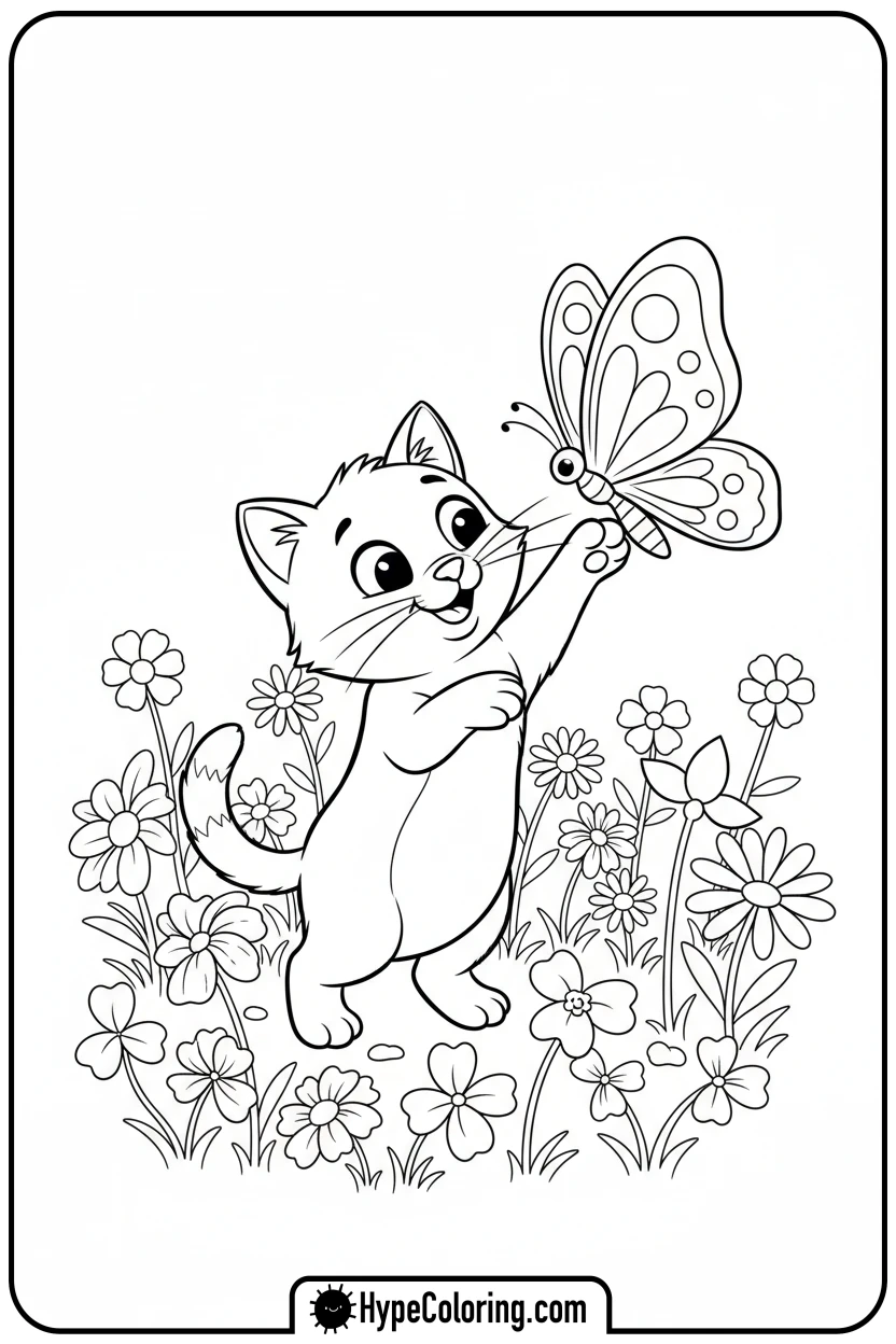 kitty-batting-butterfly - kitty coloring page