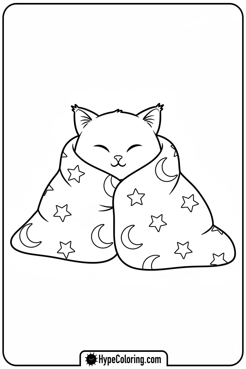 kitty-under-blanket - kitty coloring page