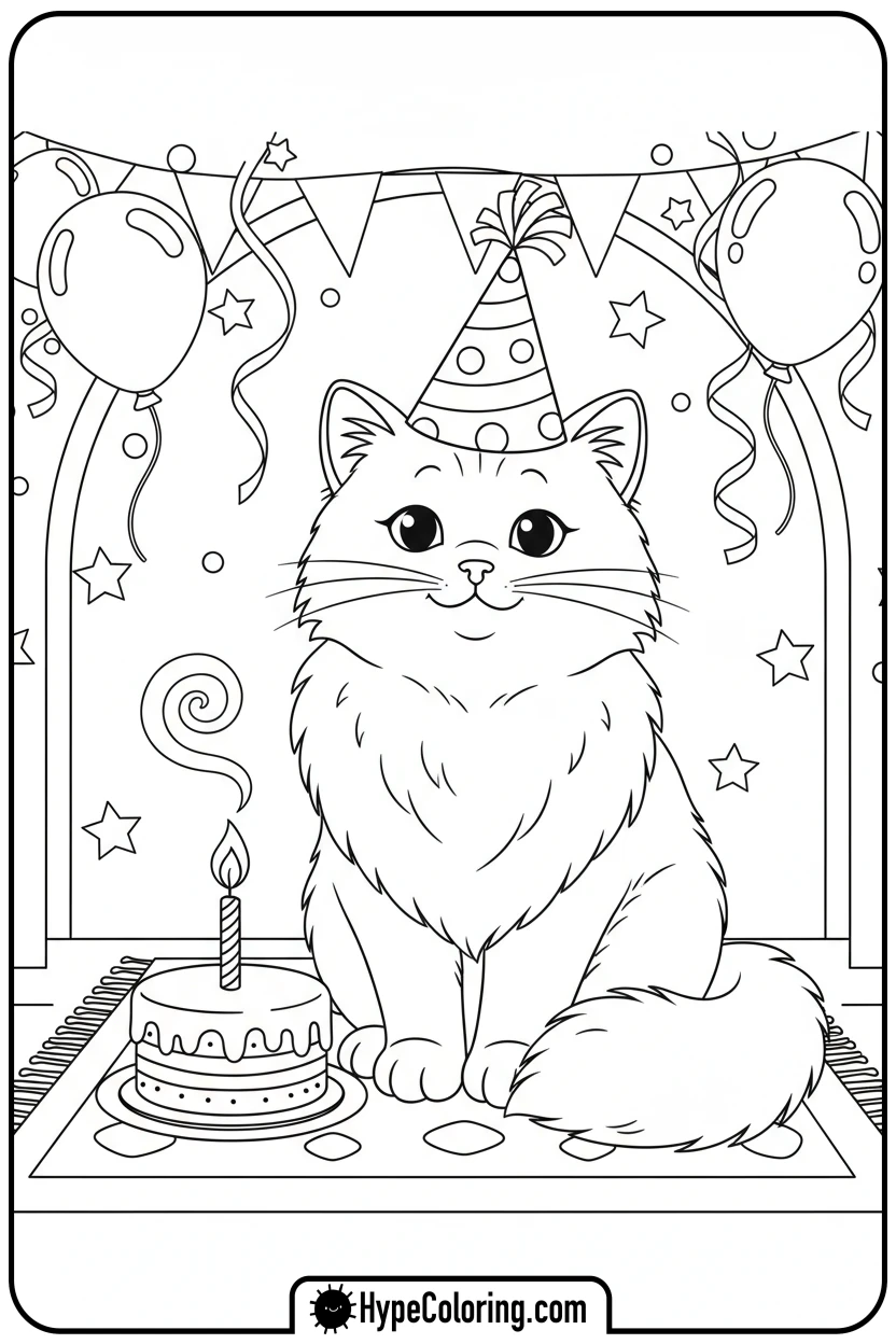 kitty-at-birthday-party - kitty coloring page