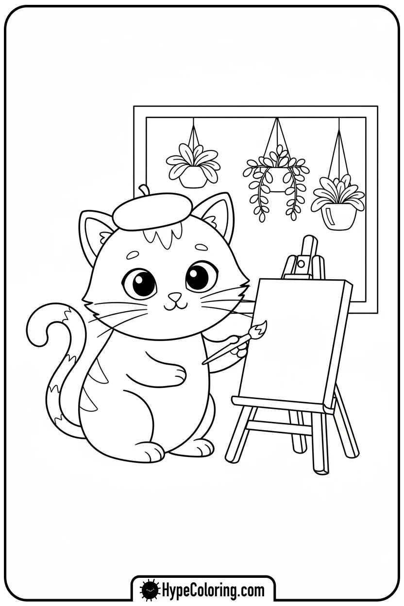 kitty-painting - kitty coloring page