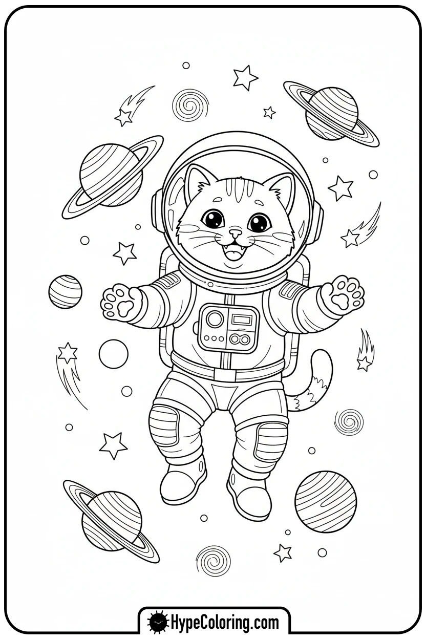 astronaut-kitty-in-space - kitty coloring page