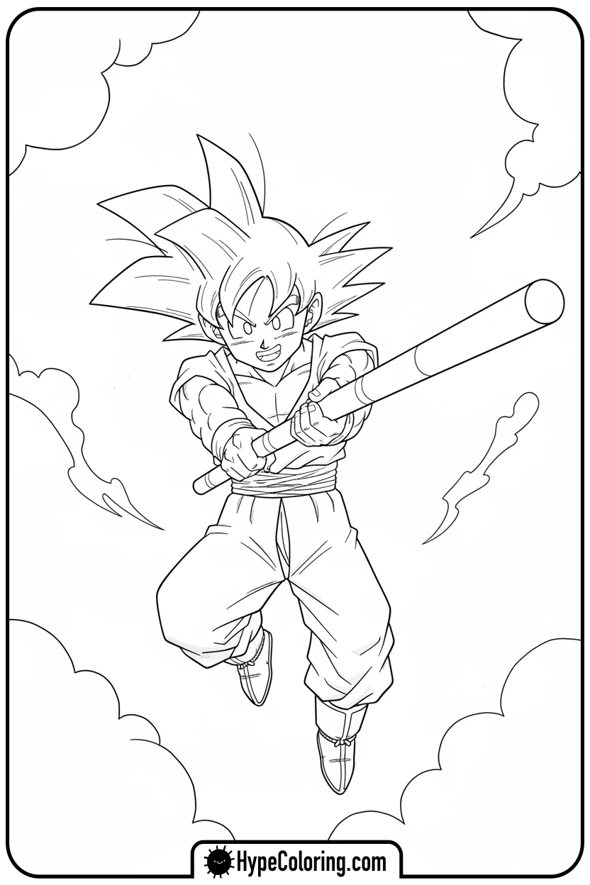 goku-with-power-pole - goku coloring pages