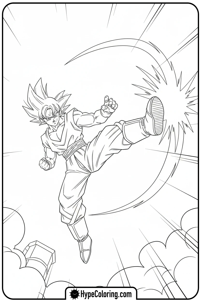 goku-performing-mid-air-kick - goku coloring pages