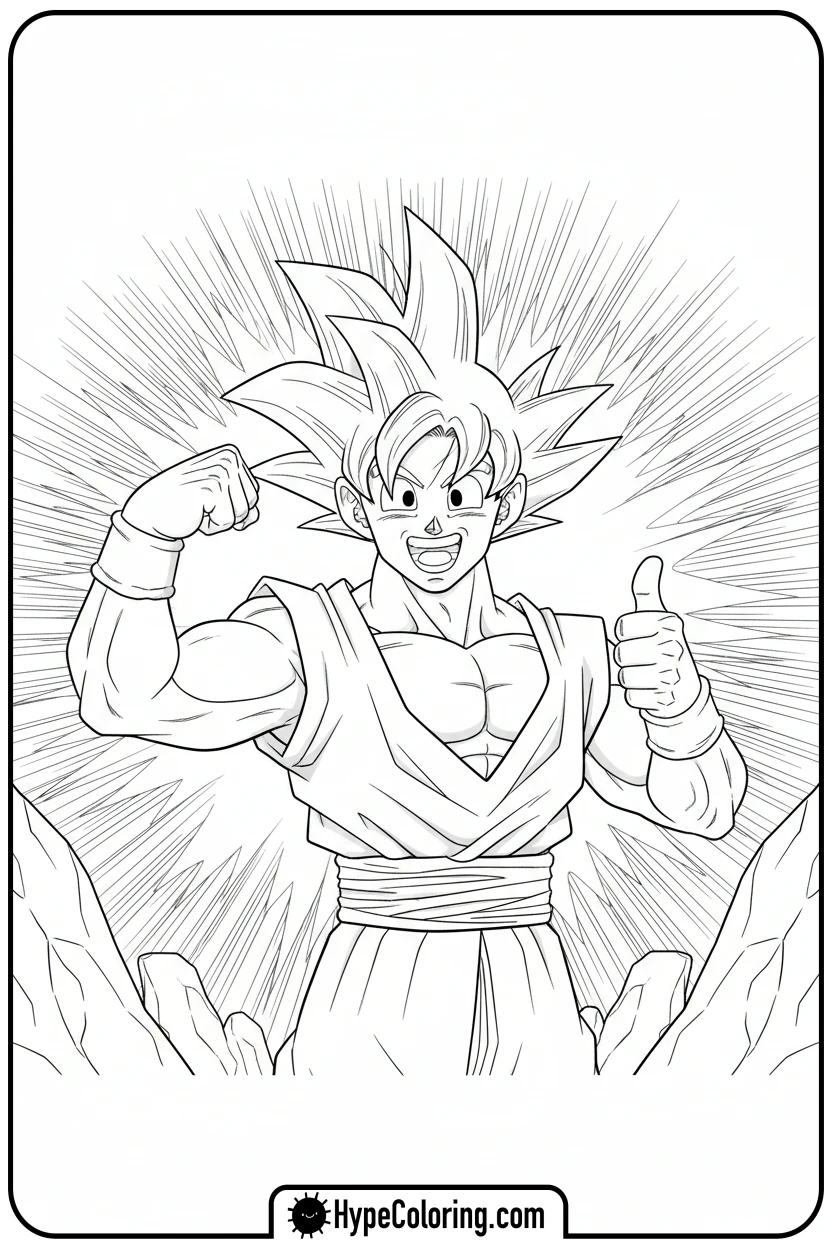 goku-flexing-victory-pose - goku coloring pages