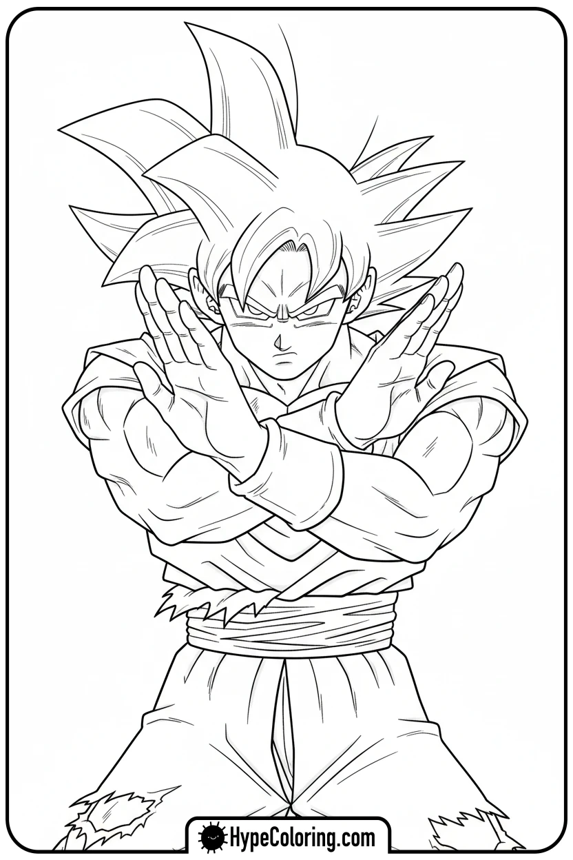 goku-blocking-attack - goku coloring pages