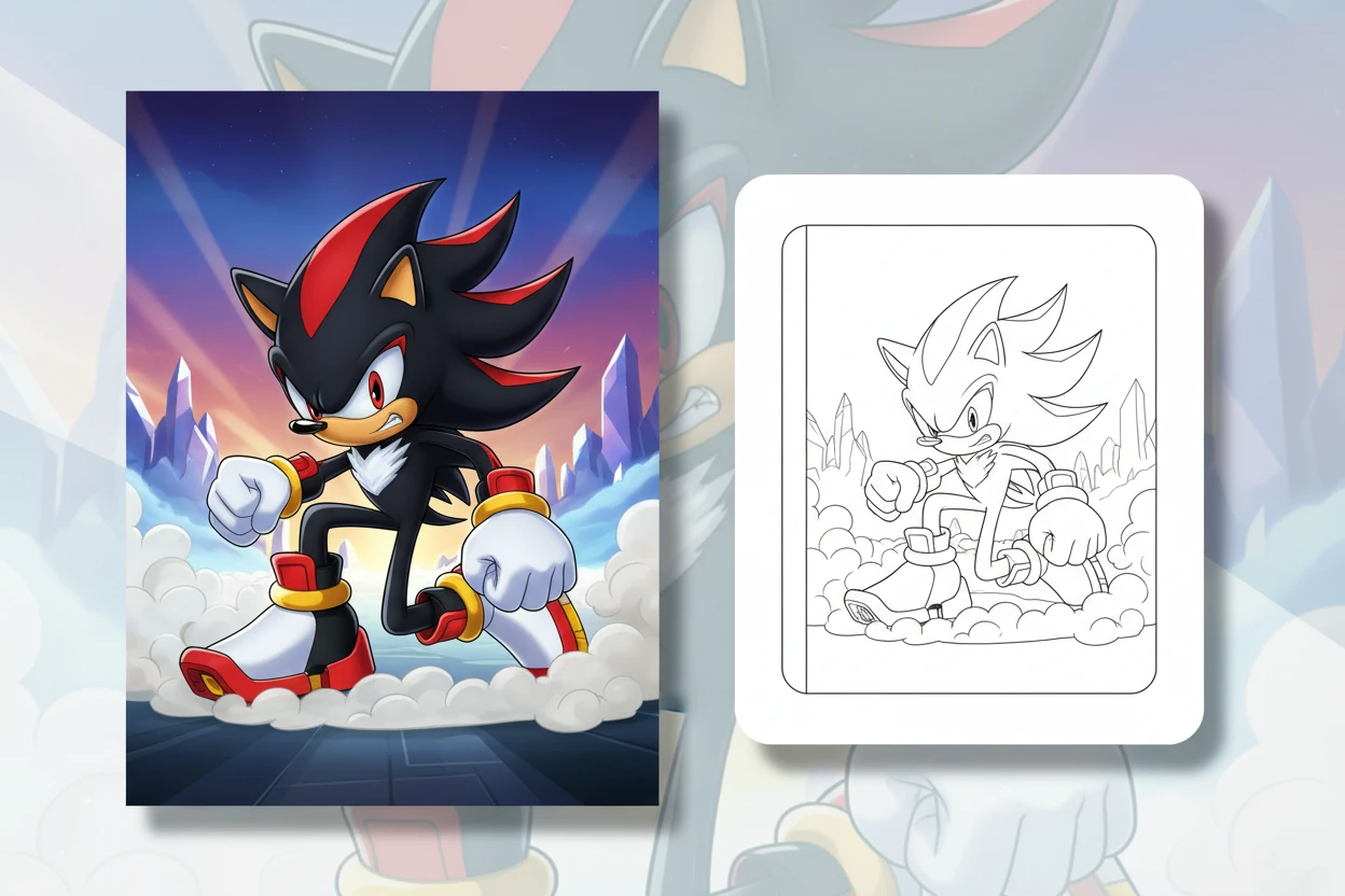 shadow-landing-dramatically-on-one - shadow the hedgehog coloring pages
