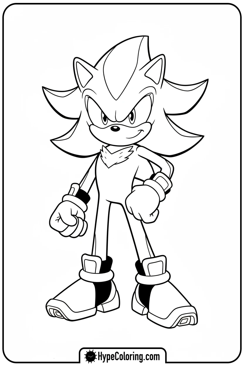 Click to download PDF shadow-in-heroic-pose - shadow the hedgehog coloring pages