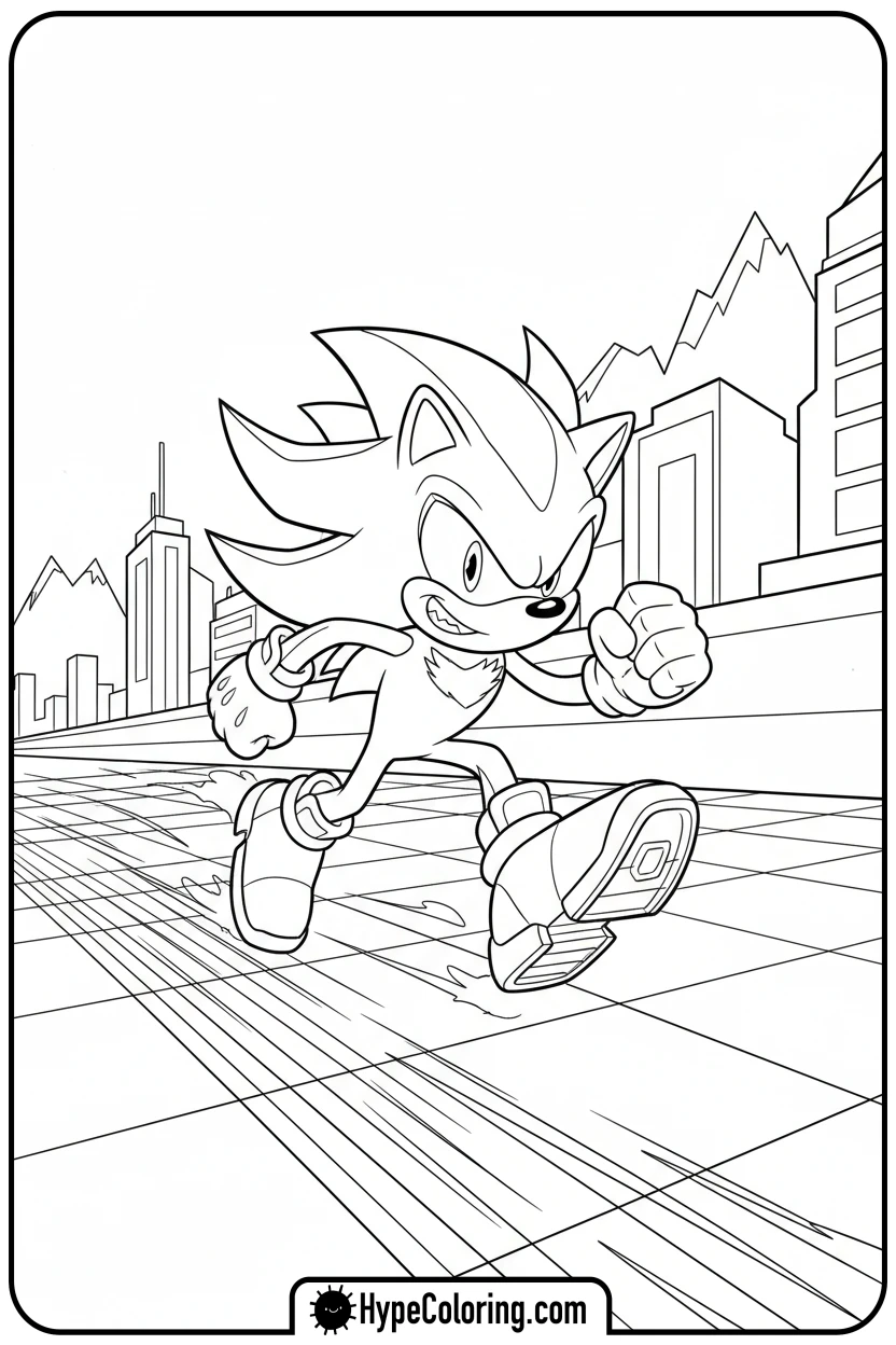 Click to download PDF shadow-racing-on-track - shadow the hedgehog coloring pages