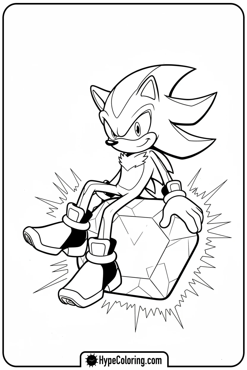 Click to download PDF shadow-sitting-on-chaos-emerald - shadow the hedgehog coloring pages