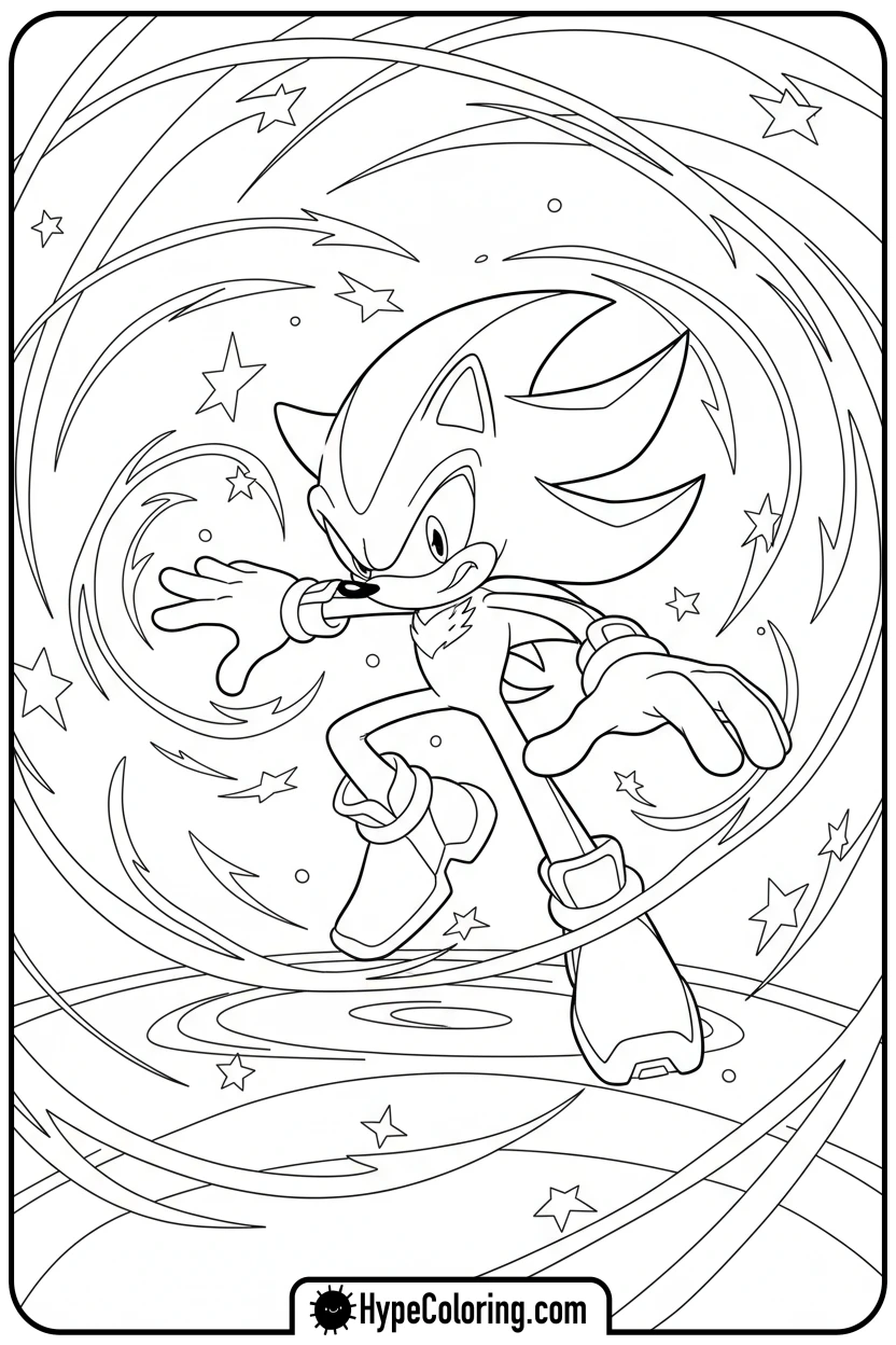 Click to download PDF shadow-using-chaos-control - shadow the hedgehog coloring pages