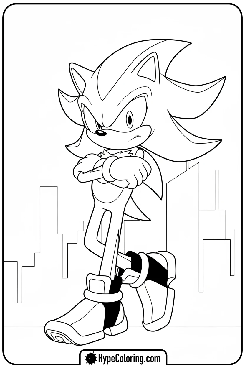 Click to download PDF shadow-with-arms-crossed - shadow the hedgehog coloring pages