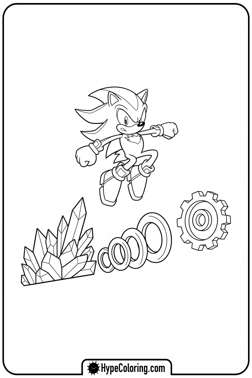 Click to download PDF shadow-jumping-over-obstacles - shadow the hedgehog coloring pages