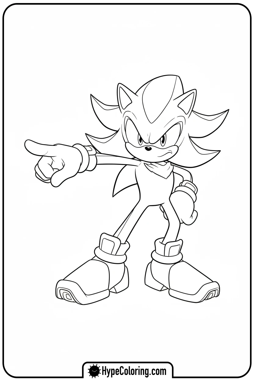 Click to download PDF shadow-pointing-forward - shadow the hedgehog coloring pages