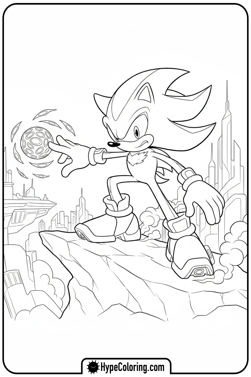 Click to download PDF shadow-charging-chaos-spear - shadow the hedgehog coloring pages