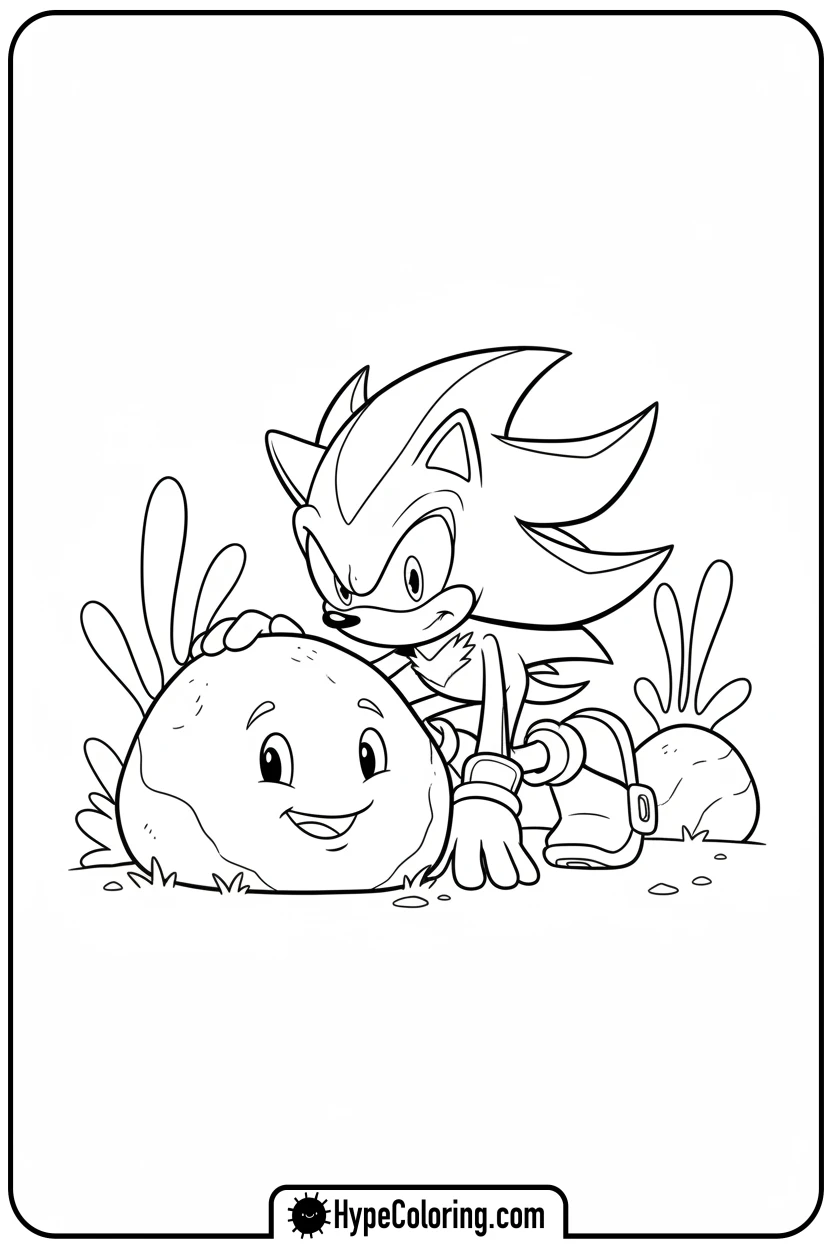 Click to download PDF shadow-peeking-around-boulder - shadow the hedgehog coloring pages
